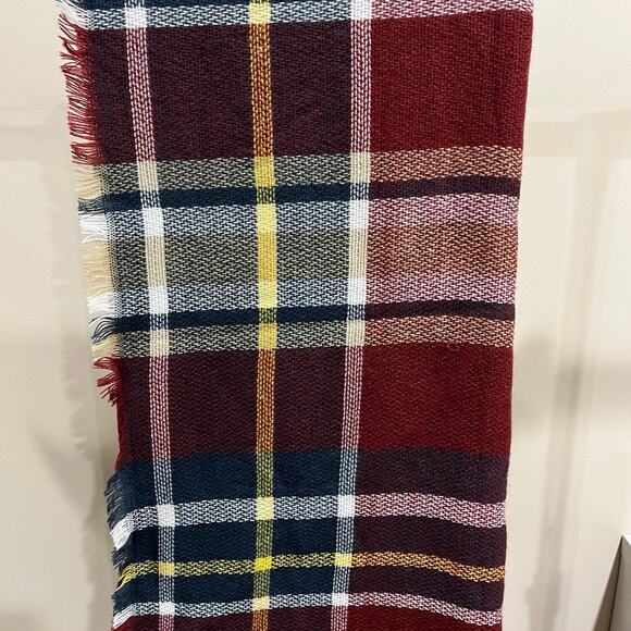 Plaid Autumn/Fall Maroon Green Yellow Blanket Scarf Wrap and Shawl - Picture 7 of 7